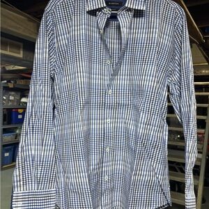 Bugatchi Men's Blue and White Plaid Shirt